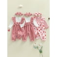 thumbnail image 3 of BemeyourBBs Newborn Newborn Baby Girl Spring Fall Winter Clothes Long Sleeve Romper One Piece Floral Strawberry Print Fake Two Pieces Patchwork Jumpsuit Headband Cute Infant Outfits, 3 of 9