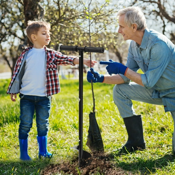 Manual Garden Auger Drill with 6" Spiral Bit, Adjustable Handle, and Gloves for Easy Planting & Beach Umbrella Installation