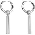 thumbnail image 1 of Pendientes colgantes cortos minimalistas de doble barra con aro pequeño para hombres, mujeres, niños y niñas, dijes de acero inoxidable, aros Huggie de 2 cm, plata, 2 piezas, 1 of 5