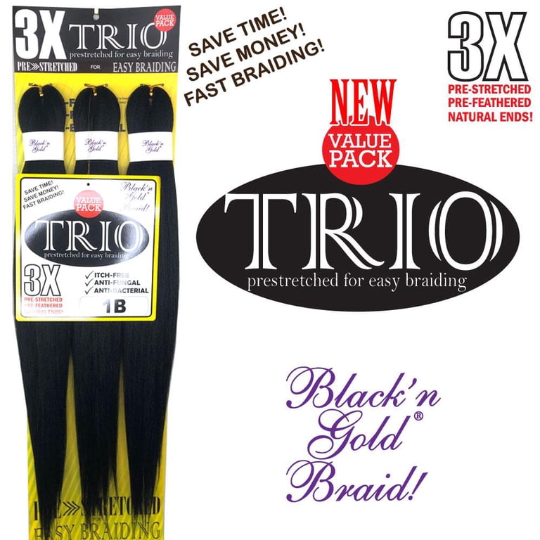 BRAVAS ブリリアンティン 3個セット 10 Pack Value Deal - 3X TRIO #1B Pre Stretched Braiding Hair