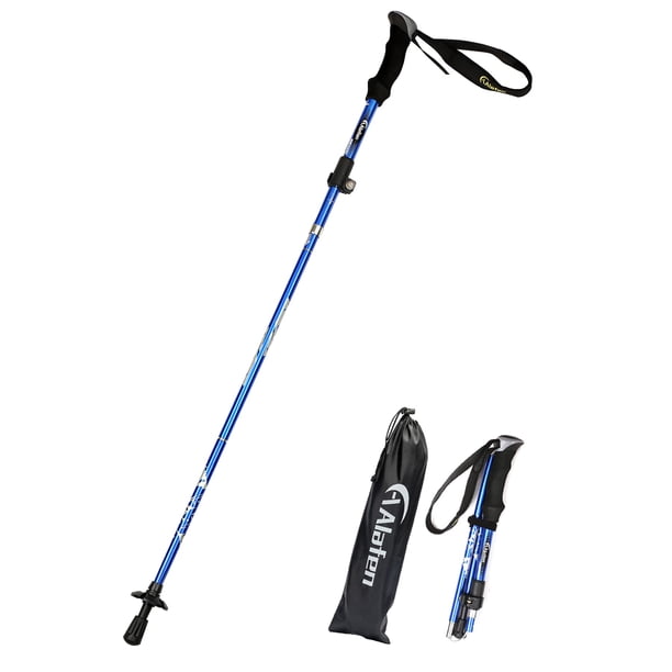 A ALAFEN Bastón de senderismo ultraligero plegable de aluminio para hombres y mujeres, azul 1 pieza