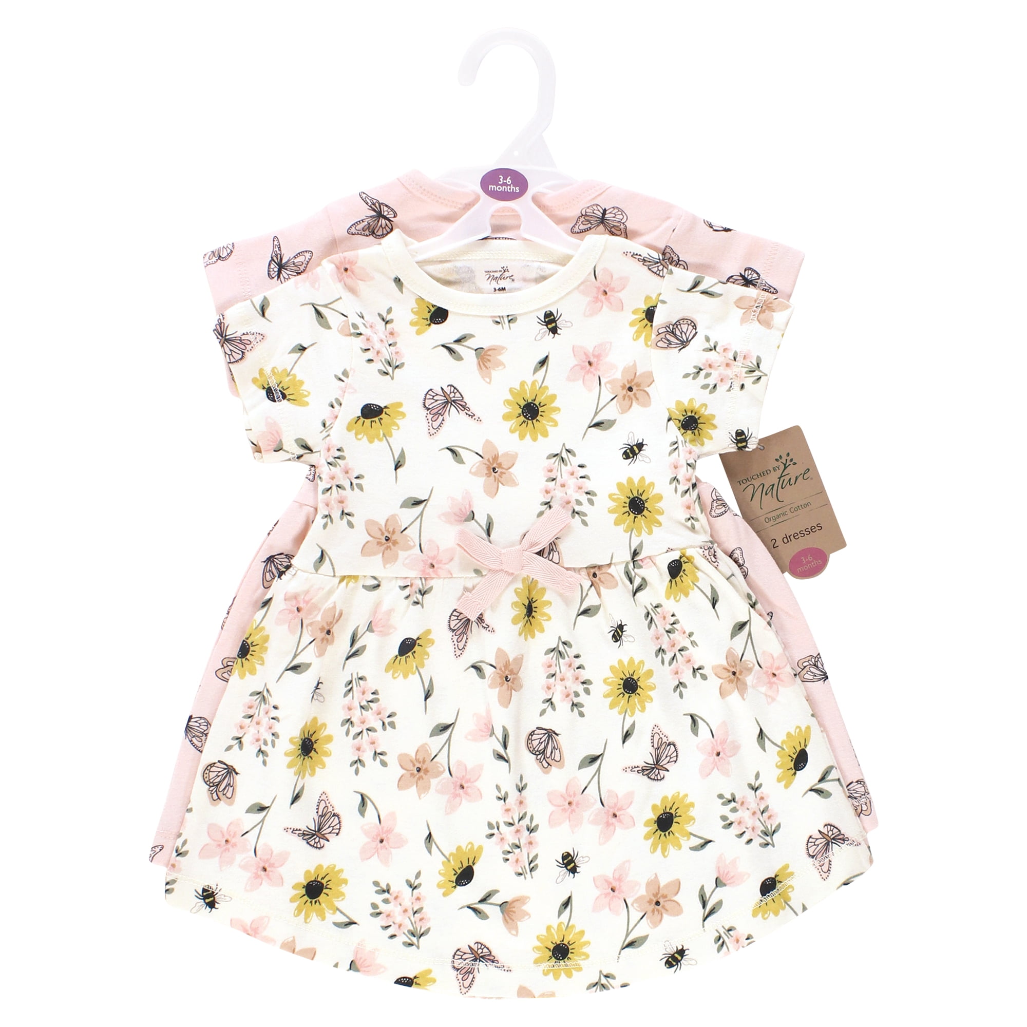 Touched by Nature Girls Organic Cotton Short-Sleeve Dresses, Soft Wildflower, 6-9 Months
