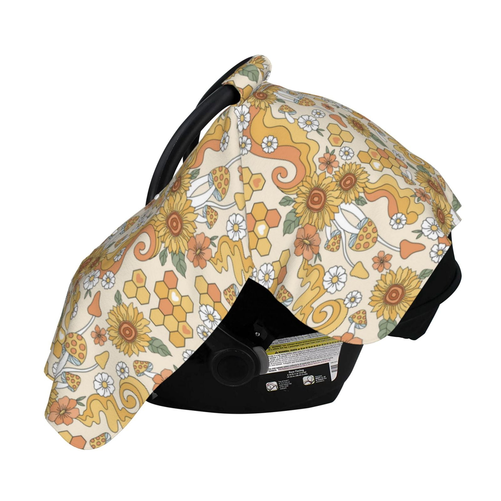 Naloa Retro 70s 60s Flower Baby Car Seat Cover, Breathable Baby Carrier Cover, Multiuse Baby Carrier Cover & Nursing Breastfeeding Cover