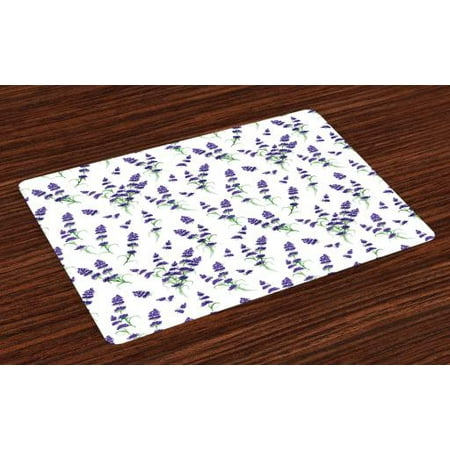 Flower Placemats Set of 4 Watercolor Lavender Flowering Fragrant Pale Plant Essential Oil Extract Temperate, Washable Fabric Place Mats for Dining Room Kitchen Table Decor,Violet Green, by (Best Place To Plant Lavender)