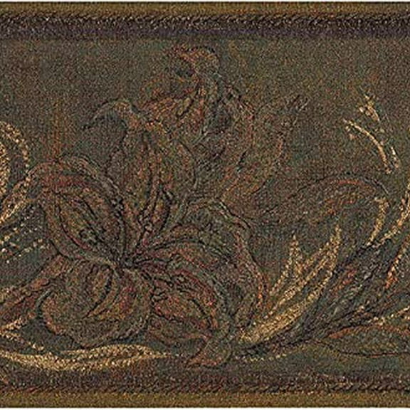 Concord Wallcoverings Wallpaper Border Floral Pattern Dark Leaves and Textures Ideal for Living Room Dining Area Bedroom, Dark Green Gold, 5.25 in 15 Ft 65117
