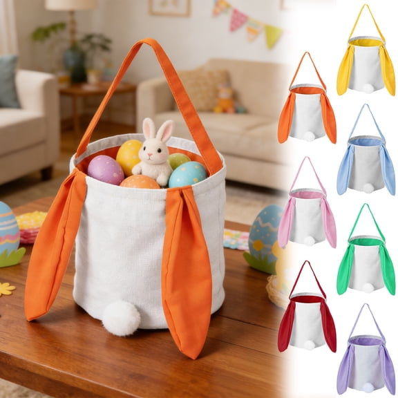 Hyknon Easter Bunny Basket for Egg Hunt Orange Large Easter Baskets with Handle Durable Gift Basket Handbag for Baby Shower Birthday Party