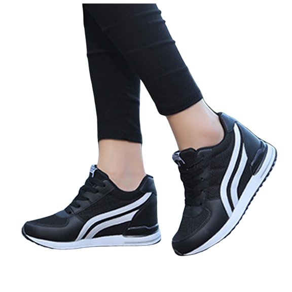 Womens Hidden Height Increasing Mid Top Fashion Sneakers Breathable Mesh Wedge High Heel Tennis Walking Shoes