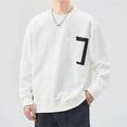 thumbnail image 2 of Ediodpoh Chandail en Molleton Homme Patchwork Bicolore Col Rond Ample Design Poche Poitrine Manches Longues Blanc TTTTG, 2 of 8