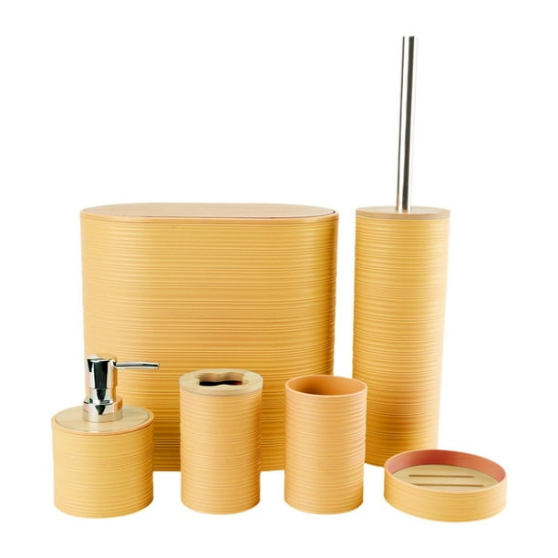 6 piezas de accesorios de baño, dispensador de jabón, decoración para el hogar, ligero, moderno, bote de basura, jabonera para regalo de inauguración Amarillo