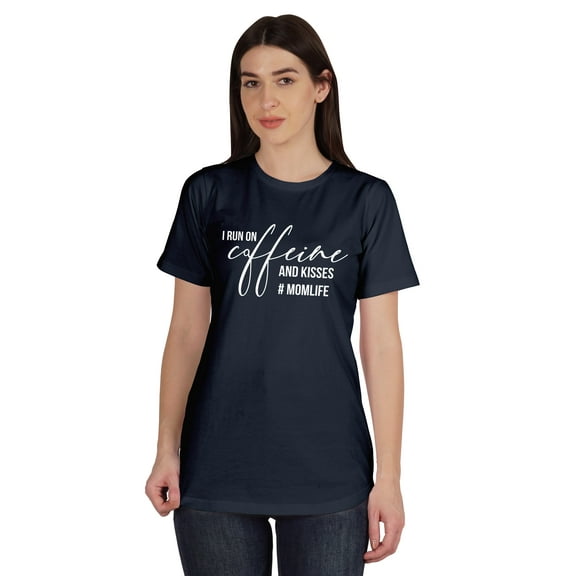 Inkmeso I Run On Caffeine And Kisses #Momlife Graphic Tshirt Short Sleeve Tee