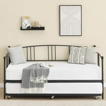 Faitaliicy Metal Daybed With Trundle Twin Size Daybed With Pullout Trundle Built-in 6 Casters Multifunctional Sofa Bed With Steel Slat Support For Living Guest Room No Box Spring Needed