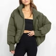 thumbnail image 6 of felwors Women’s Winter Cropped Puffer Jacket Coat Short Warm Quilted Jacket Army Green, XS, 6 of 8