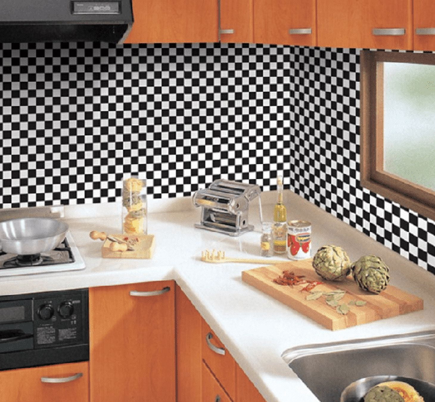 Peel and Stick Wallpaper, 17.7in x 32.8ft, Black and White Checkerboard