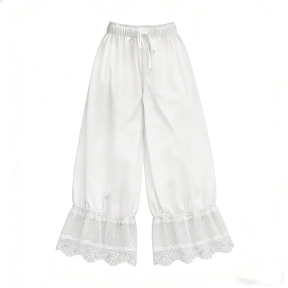 BLVB Long Bloomers Pants for Women Lace Trim Elastic Waist Summer Beach Travel Vacation Pants Boho Clothes
