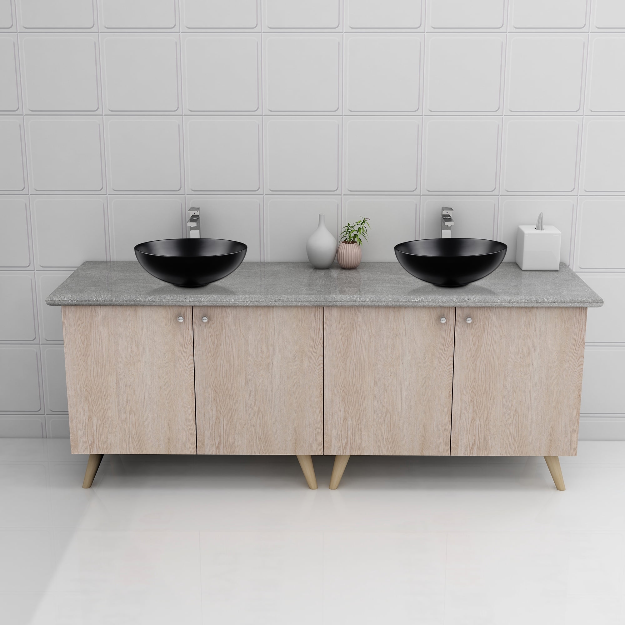 Aquaterior 12" Bathroom Vessel Sink Round Bowl Countertop Pop up Drain 2 Pack