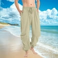 thumbnail image 2 of Diufon Men's Linen Pants Casual Drawstring Elastic Waist Lightweight Trouser Yoga Jogger Cropped Pants, 2 of 9