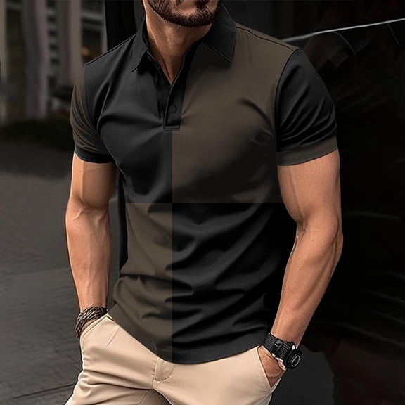 Golf Shirts for Men with Button Collared Short Sleeve Tshirts Shirt Mens Casual Color Block Pullover Slim Breathable Athletic Workout Tees Tops