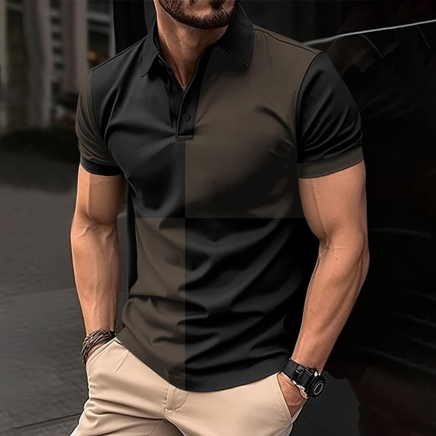 pstuiky camisetas para hombre, Camisa tipo blusa de manga larga con cuello vuelto y solapa con estampado de botones para hombre camisas casuales para hombre m