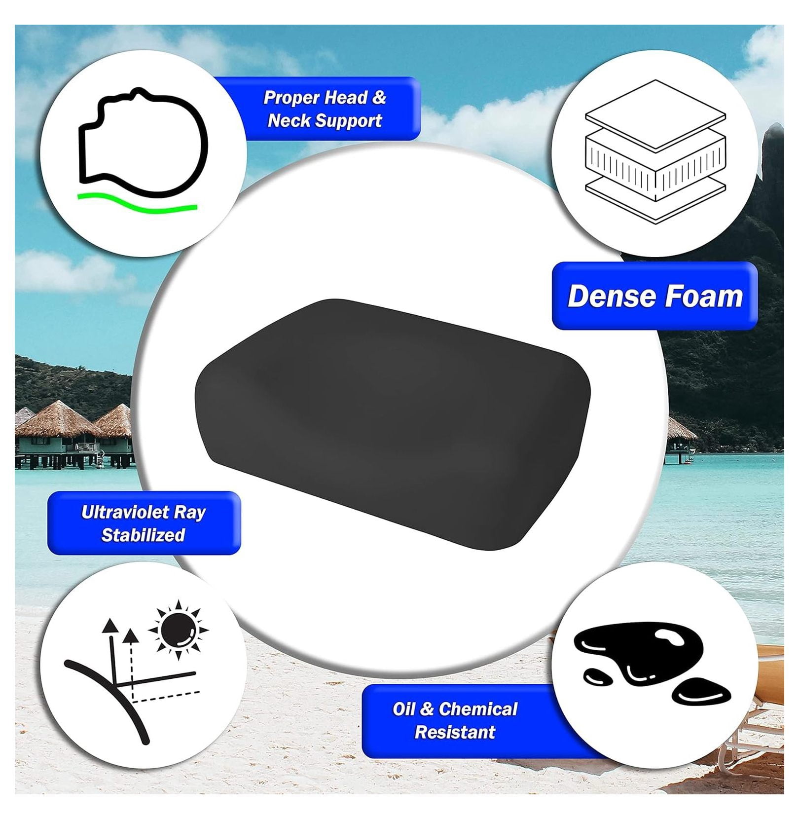 Deluxe Black Contour Tanning Bed Pillow Closed Cell