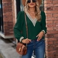 thumbnail image 3 of Jersey Costura De Encaje Cuello En V Mangas Largas Abullonadas Casual Cómodo Gasa Mujer Top Verde Oscuro XXL, 3 of 7