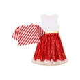 thumbnail image 4 of renvena Girls Christmas Party Costume 2 Piece Outfits Sequins A Line Dress with Candy Cane Striped Short Coat Red 16, 4 of 7