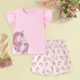 thumbnail image 2 of NIEWTR Toddler Girl Clothes Summer Short Sleeve Figure Graphic Tee Shirt + Shorts Summer Outfits Set Cute Infant Outfits(Pink,3-4 Years), 2 of 9