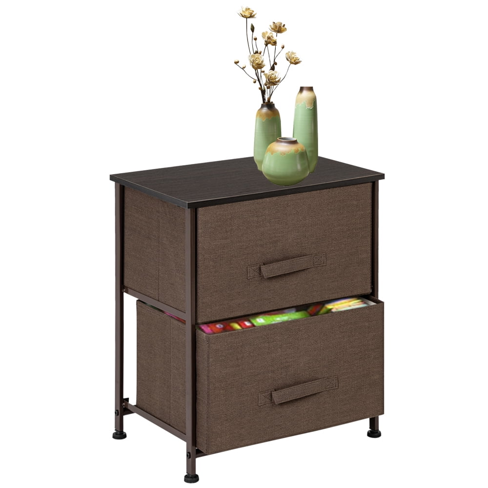 Private Jungle Nightstand with 2 Fabric Drawers，Bedside Furniture & End Table Dresser for Bedroom, Living Room, Steel Frame, Wood Top, Easy Pull Handle
