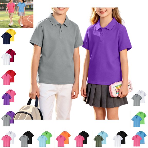 YOUYEDIAN Back To School Kids Polo Shirts Fashion Short Sleeve Quick Dry Sport Versatile Sport School Uniform Casual Lapel Collar Breathable Solid Color Comfortable T-shirts