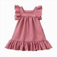 thumbnail image 1 of gdxvjhbj Robe pour Bébé Fille Robe d'Été Épaules Dénudées Manches Volantées Robes Décontractées avec Poche 2T 3T (Rose,2-3 Ans), 1 of 9