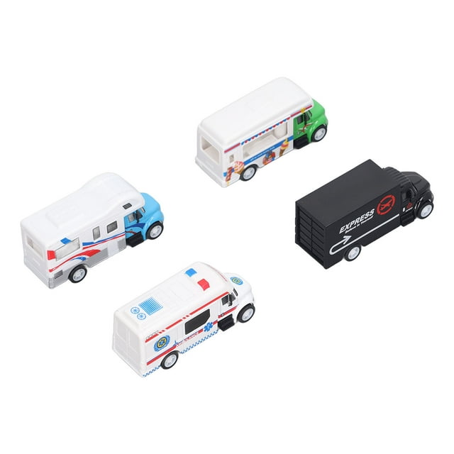 Juego de juguetes de coches, 4 piezas, modelo de coche con retroceso, modelo de camión, juego de juguetes, juego de modelo de ambulancia, tecnología innovadora
