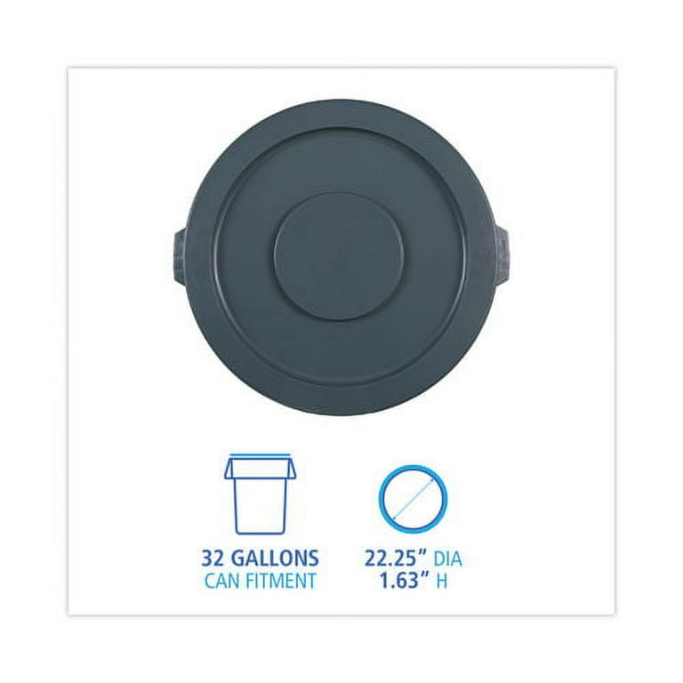 Lids for 32 gal Waste Receptacle, Flat-Top, Round, Plastic, Gray Lids for 32 gal Waste Receptacle, Flat-Top, Round, Plastic, Gray