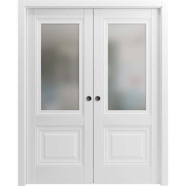 Sliding French Double Pocket Doors 36 x 84 inches | Lucia 8822 White ...