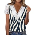 thumbnail image 3 of TaTaai Women’s Short Sleeve Pullover with Mesh Detail， V Neck Striped Knit Top， Lightweight Breathable Tee for Summer Outfits Gift, 3 of 5