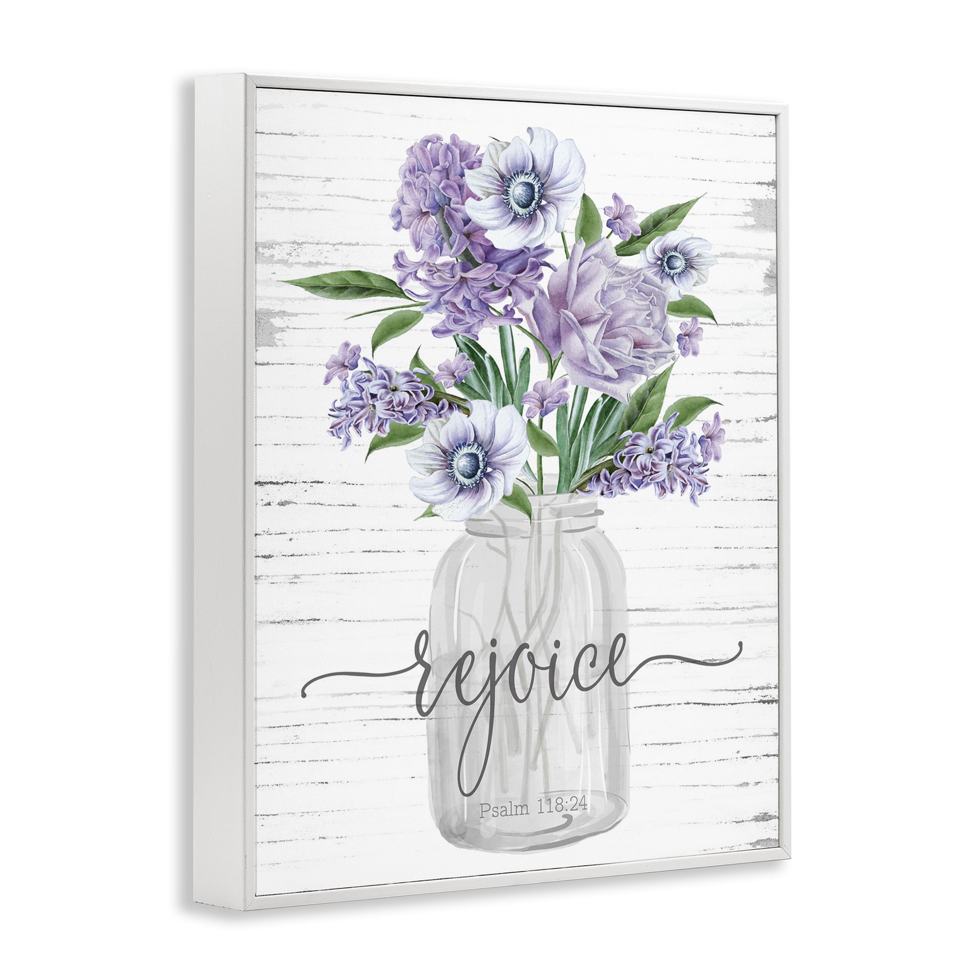 Stupell Industries Purple Rejoice Bouquet Religious Painting White Framed Art Print Wall Art, 16 x 20