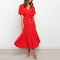 thumbnail image 6 of Hwmodou V-Neck Commuting Printed Short Sleeve Party Simple Vacation Long Dresses Bohemian Dress Cozy Ladies Sundress, 6 of 6