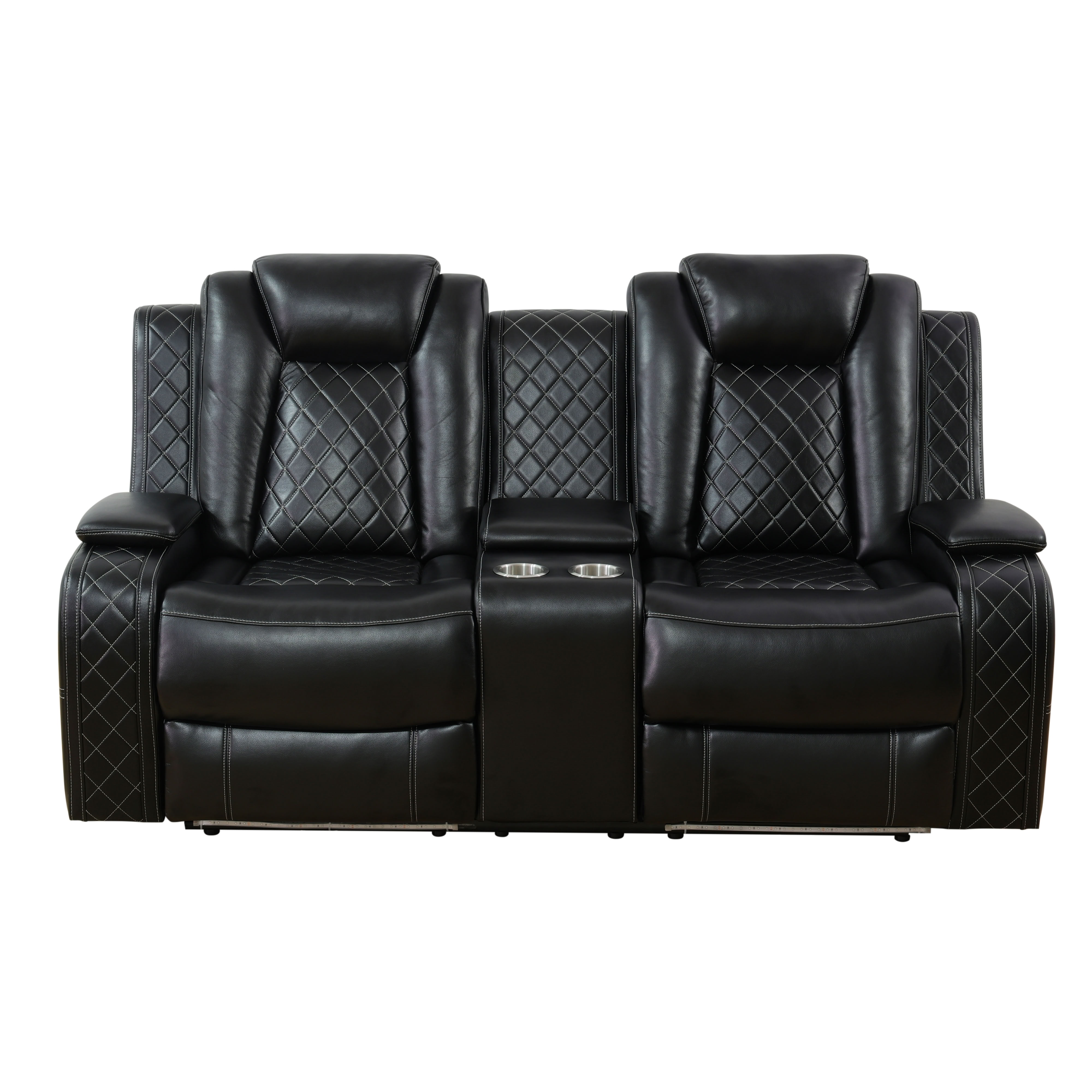 MAYEERTY Intelligent 2-Seater Leather Recliner Loveseat Sofa with Cup Holder & USB Charging for Living Room Home Theater