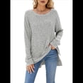 thumbnail image 1 of Suéter de Punto con Abertura Lateral Y2K para Mujer, Cuello Redondo, Larga, Blusa de Punto Liso con Abertura Lateral, Túnicas Gris XXL, 1 of 10