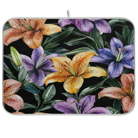 

Dish Drying Mat 16 x 18 Highly Absorbent Microfiber for Dishes Utensils Five Yellow Petals
