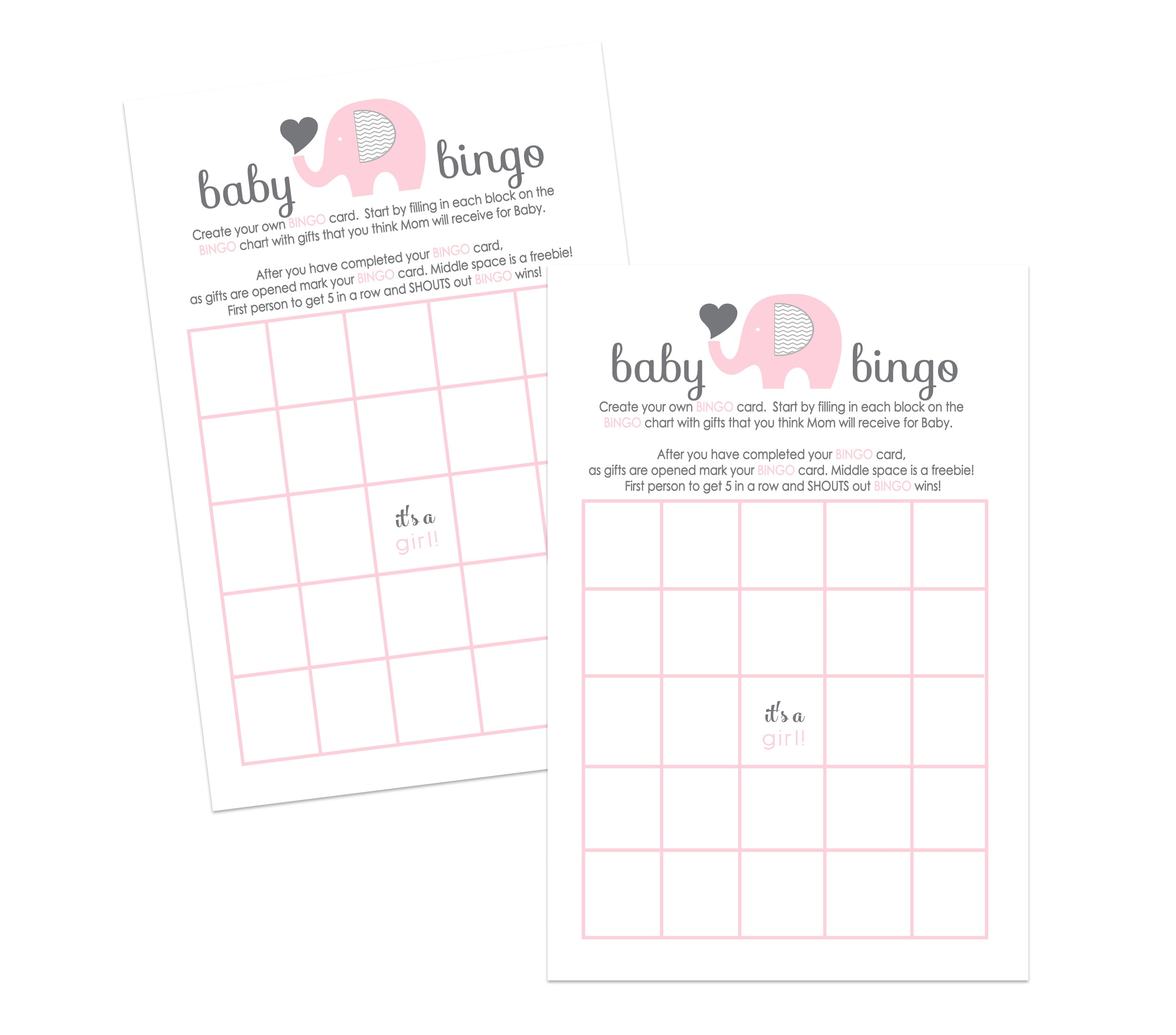 Pink Elephant Baby Shower Bingo Game Pack of 25 Activity Guests Play Fill in Gift Guesses on Blank Cards Girls Jungle Animal Event 4x6 Size Paper Clever Party