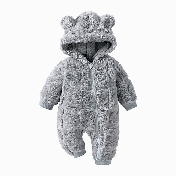 B Infant Jumpsuit Baby Hooded Jumpsuit Infant Toddler Winter Warm Snowsuit Footless Romper Outwear Newborn Fall Winter Gift Clothes,Grey Jumpsuit Bodysuit
