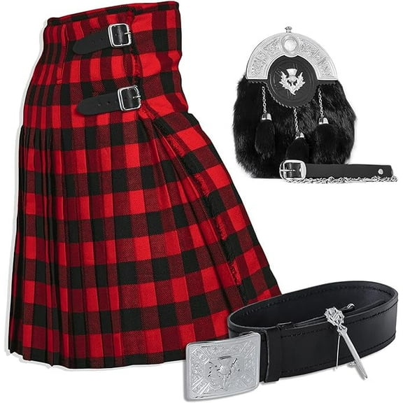 UMAM Tartan Kilt Set - 05 Pieces Kilt Accessories for Men, Scottish Outfit (Rob Roy, Belly Button Waist 32")