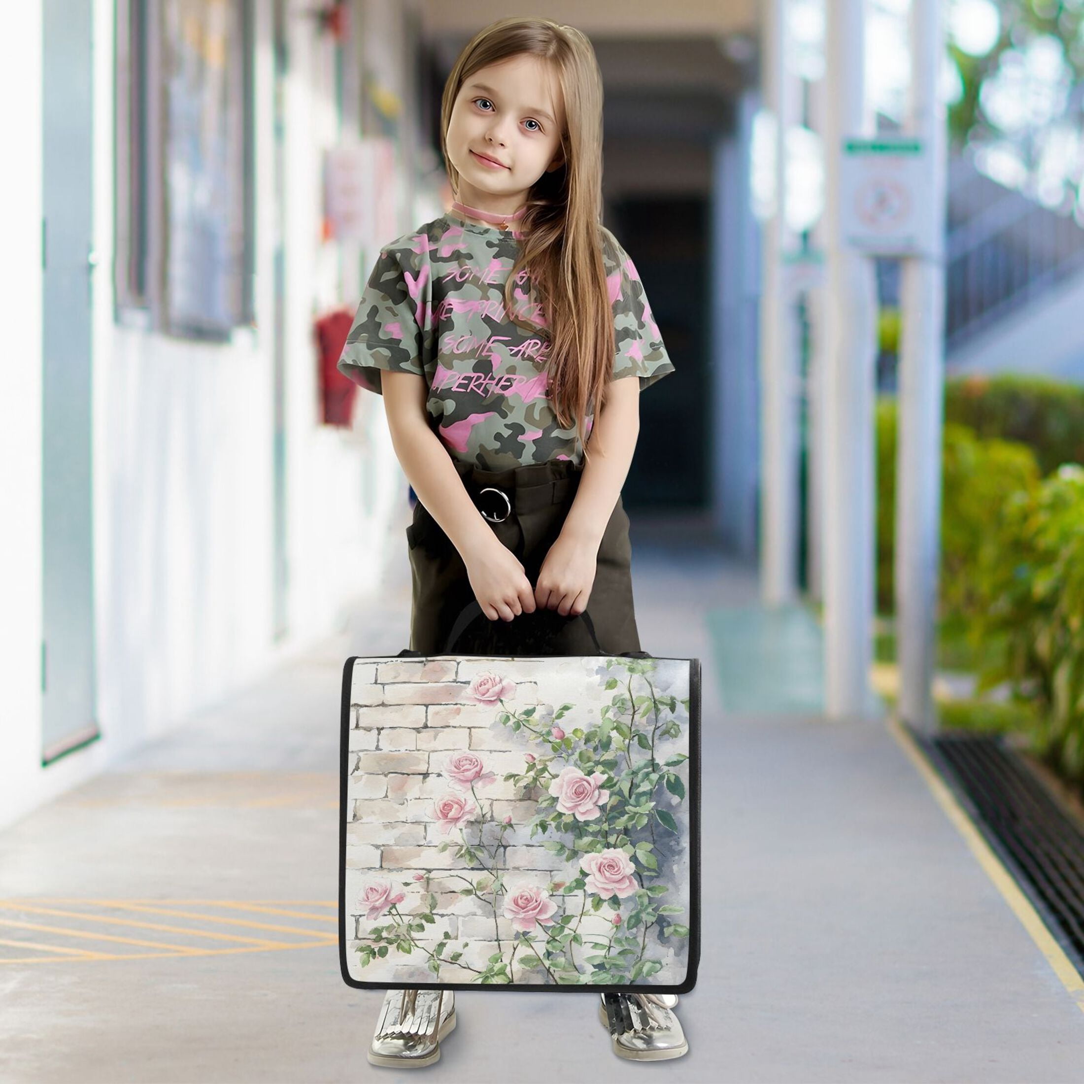 3 Ring Zipper Binder with Shoulder Strap Waterproof Trapper Keeper 2 Inch D-Ring 500 Sheets Capacity Pink Roses Climbing on Wall