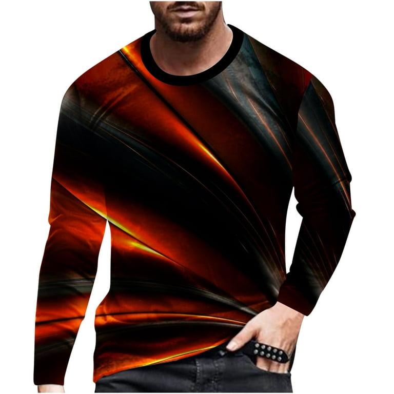 jsaierl Mens Shirts Long Sleeve 3D Optical Illusion Graphic Tee Casual Plus  Size Crew Neck Tops Slim Fit Muscle T Shirts 