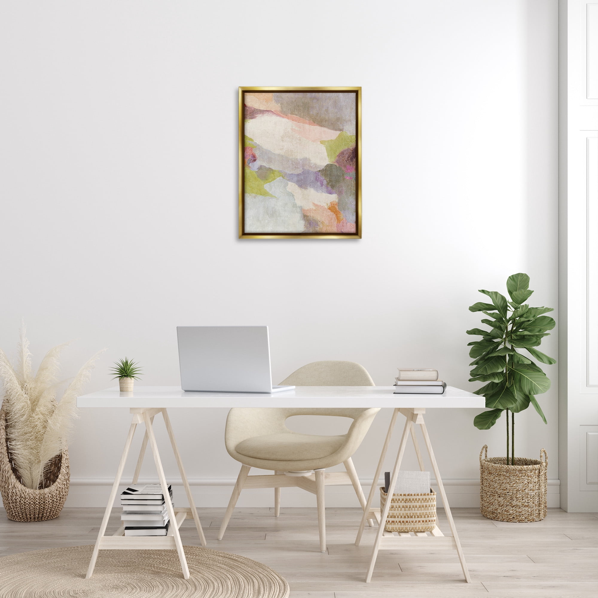 Stupell Industries Subtle Fluid Abstraction Abstract Painting Gold Floater Framed Canvas Art Print Wall Art, 25 x 31