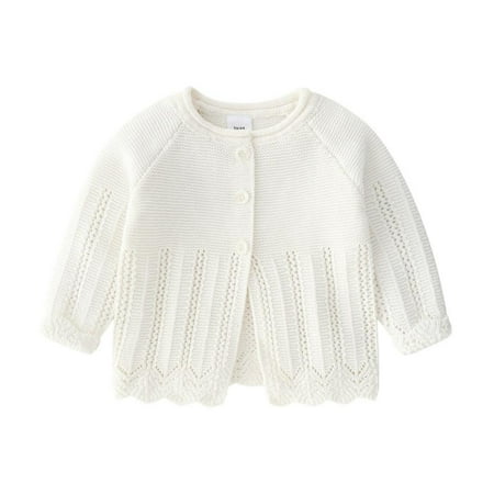 

Baby Girl Knit Sweater Cardigans Button up Sweater Outwear for Toddler 6M-3T White