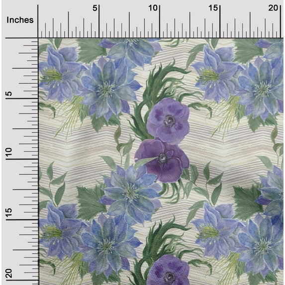 oneOone Cotton Jersey Lavender Blue Fabric Chevron|Leaves & Floral Watercolor Quilting Supplies Print Sewing Fabric By The Yard 58 Inch Wide