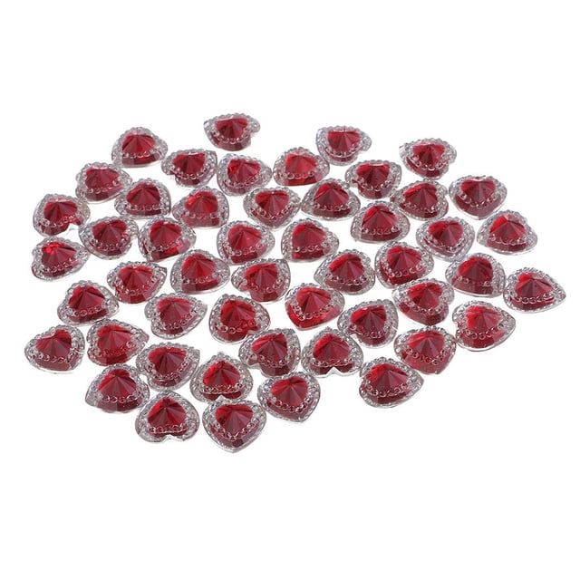 50 Pcs 12mm Boutons en Forme de Cœur en Résine Cristal pour Scrapbooking DIY Accessoires Cheveux Décor Rouge