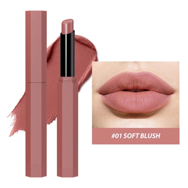 Lápiz labial mate de larga duración de doce colores con diseño hexagonal de 2 g.