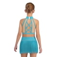 thumbnail image 2 of Miutii Kids Girls Shiny Rhinestone Crop Top and Fringe Skirt Tassel Latin Salsa Rumba Dance Dress 2 Piece Outfit Blue Green 8, 2 of 7