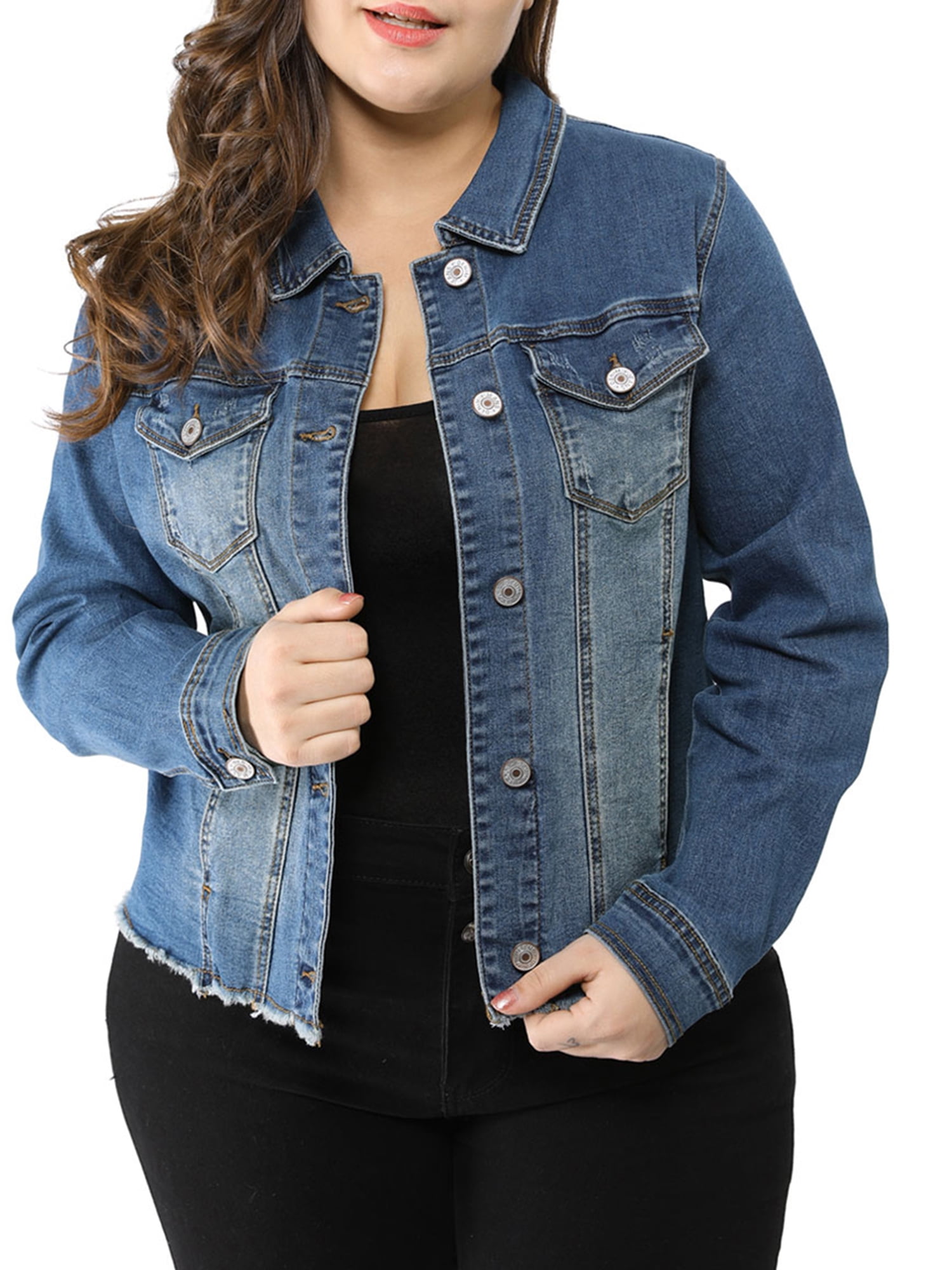 walmart plus size denim jacket for women